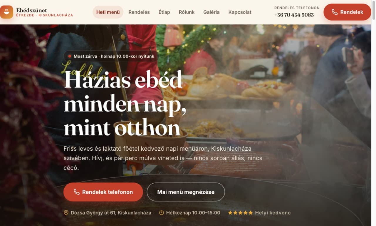 Ebédszünet Étkezde, weboldal