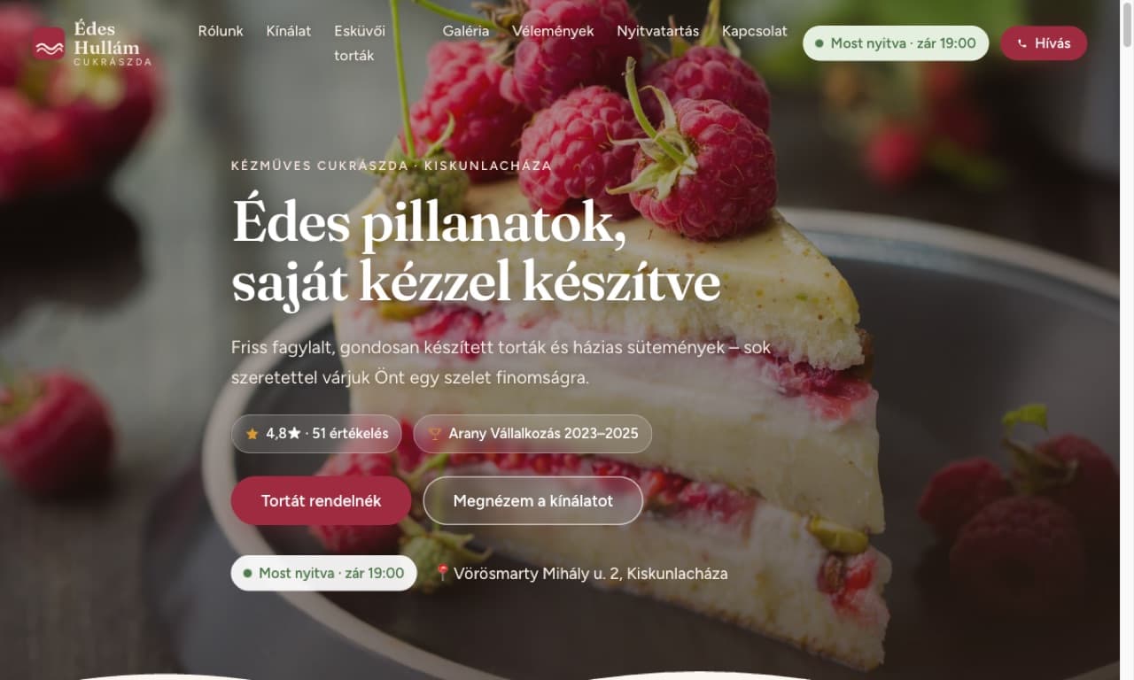Édes Hullám Cukrászda, weboldal