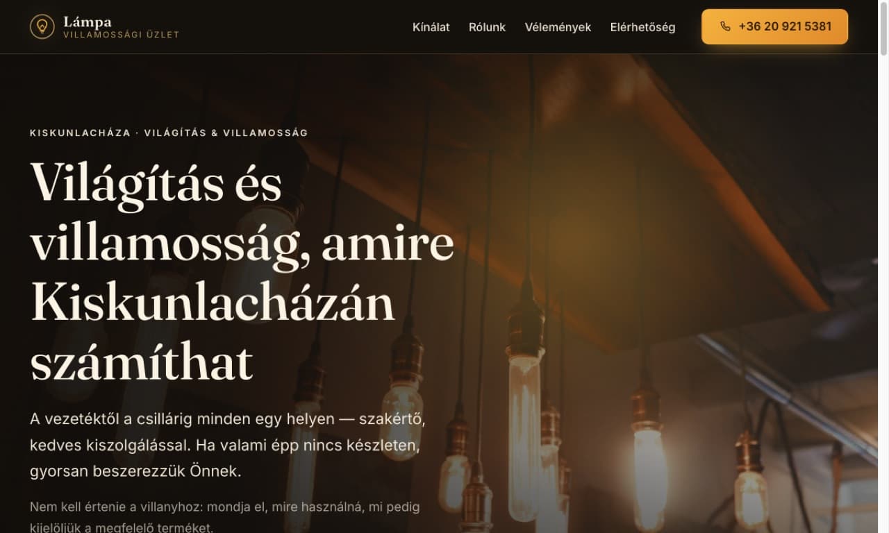 Lámpa Villamossági Üzlet, weboldal
