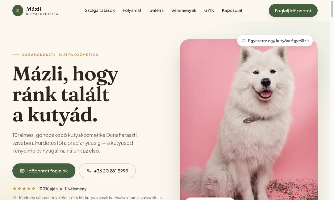Mázli Kutyakozmetika, weboldal