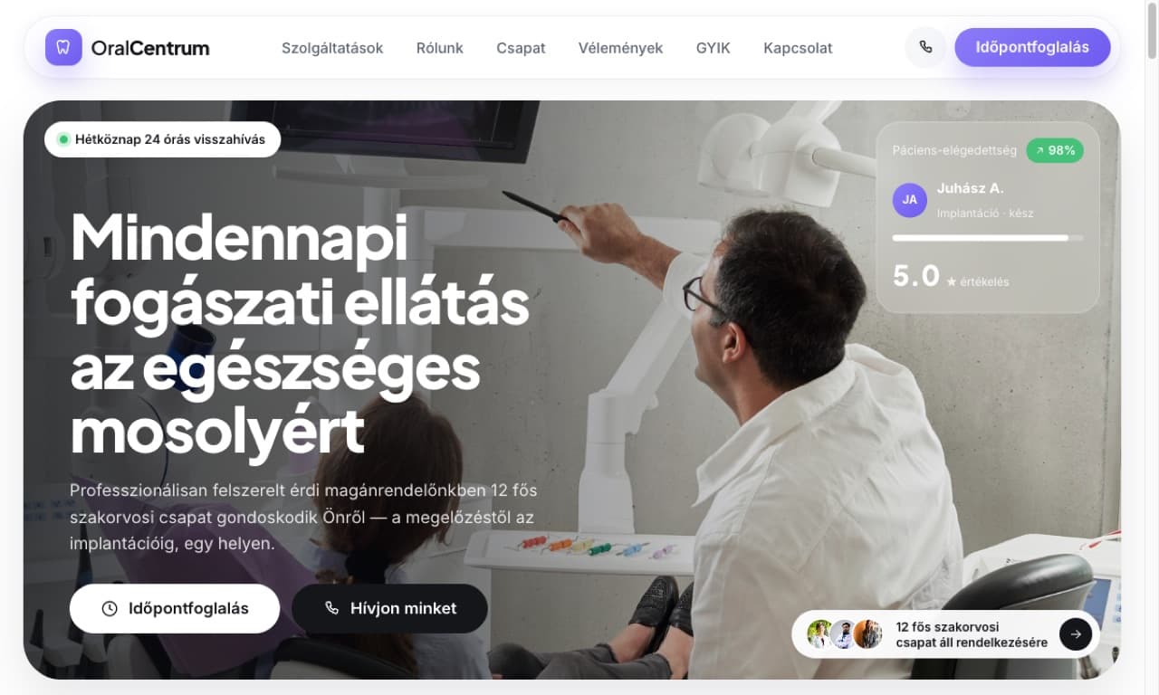 OralCentrum Klinika, weboldal