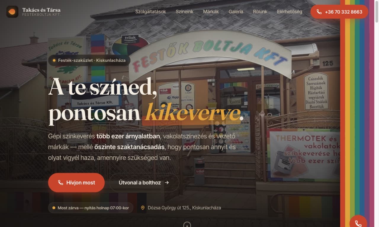Takács és Társa Festőkboltja, weboldal